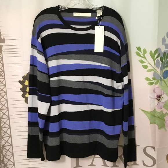 Men's Perry Ellis NWT XXL Cotton Blend L/S Sweater Purple/Black/Gray Stripes - Picture 1 of 9